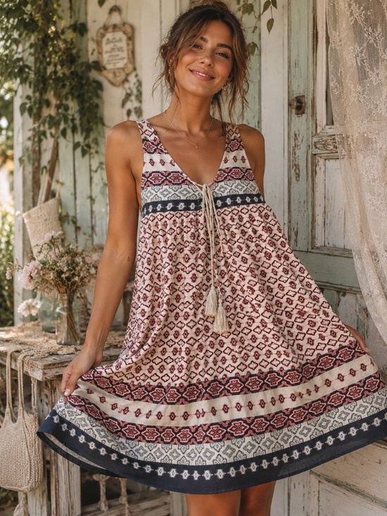 Blu Pepper Dresses & Skirts - Blu Pepper Boho Babydoll Sundress | Tassel Tie Festival Beach Dress Small Boho
